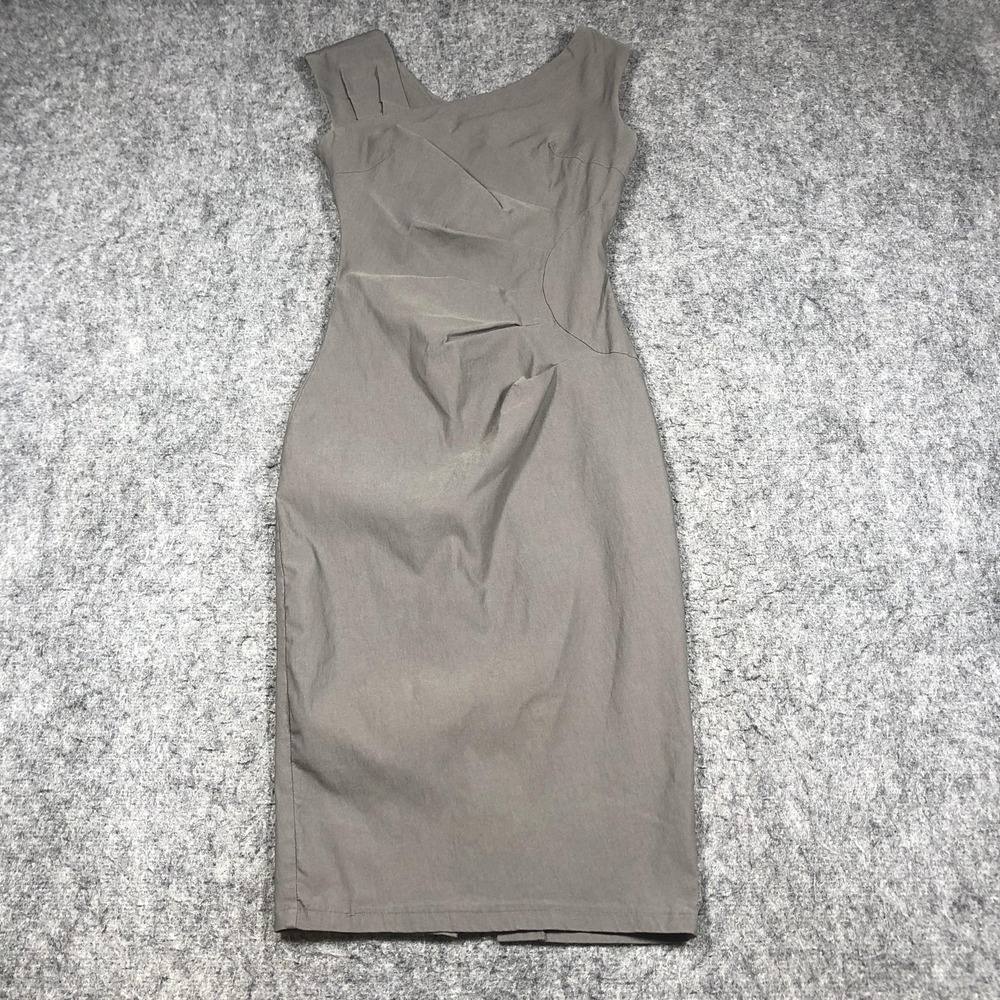 MUXXN Sheath Dress Womens S Gray Sleeveless Pleated Scoop Neck Knee Length